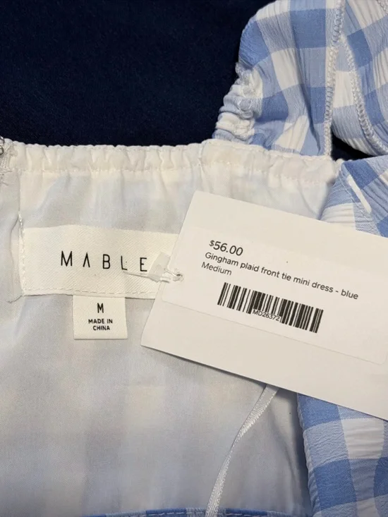 MABLE Light Blue and White Plaid Gingham Tie-Front Sundress - Picture 3 of 7